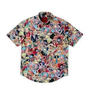 NWT RSVLTS Button Shirt Mens 2XL Red Blue One Piece Anime Short Sleeve #834